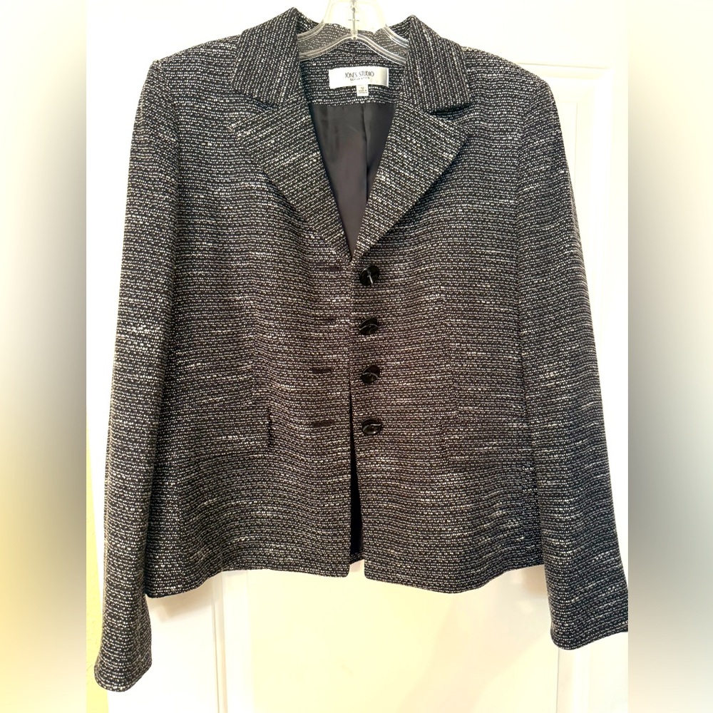 Jones New York Blazer Womens 12 Black Marled Button Up Pocket Office Career Work